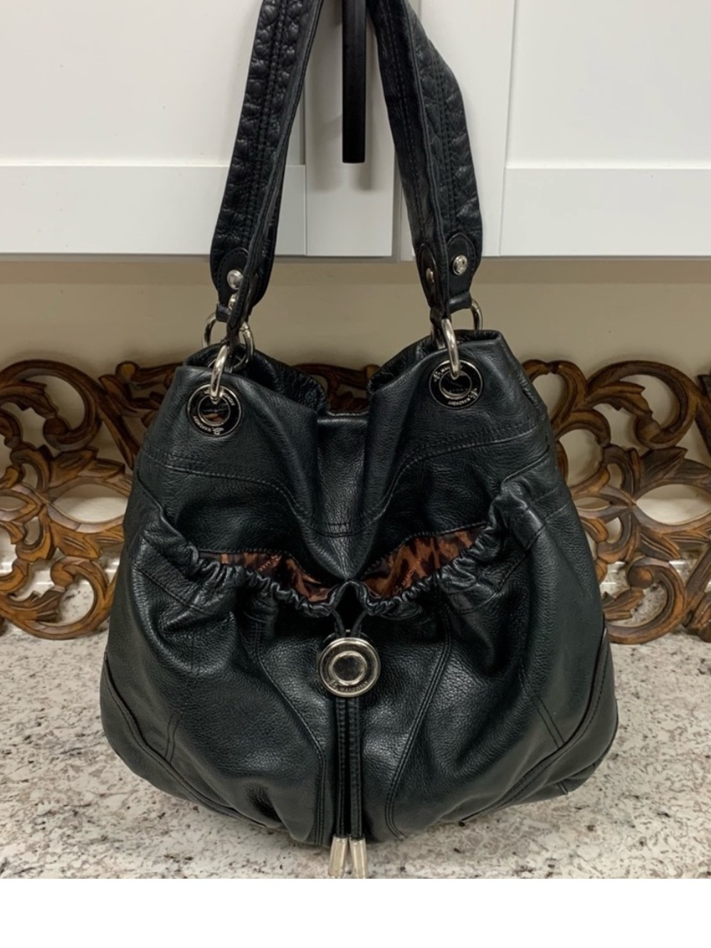 B Makowsky Black Leather Shoulder Bag
